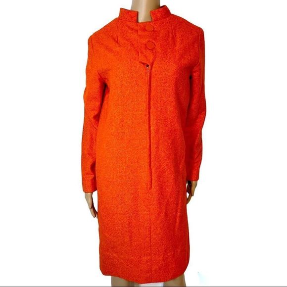 Vintage 1960’s Hand Made Bright Orange Shift Jacket Dress - Picture 1 of 12